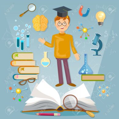 Education back to school student studying school subjects vector illustration